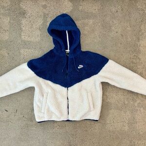 Nike Blue and White Fleece Hooded Jacket